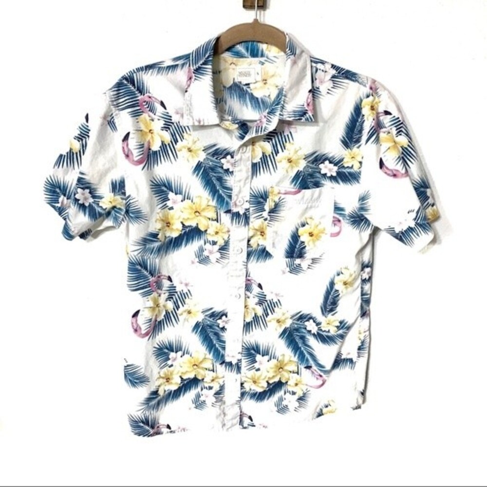 WALKER REFINERY shirt mens hibiscus flamingo Hawaiian shirt small